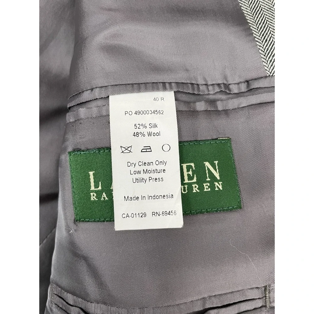 Lauren Ralph Lauren Silk Wool Suit Coat Jacket Men's 40R Beige/Brown Herringbone